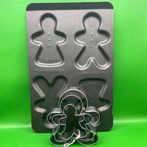 Vintage Nestle Toll House Gingerbread Man Cookie Pan Mold & 3 Cutters Baking Set